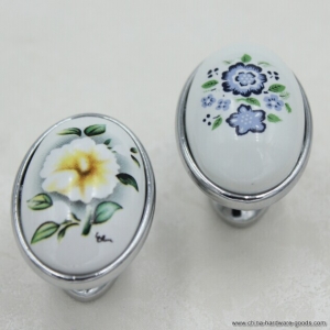 40mm silver kichen cabinet knobs blue flower ceramic drawer pulls silver zinc alloy dresser wardrobe handle pulls knobs tc45