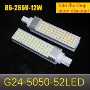 1pcs aluminum casting led lamp 12w g24 5050 smd 52leds led corn bulb ac 85v 110v 220v 265v horizontal plug light